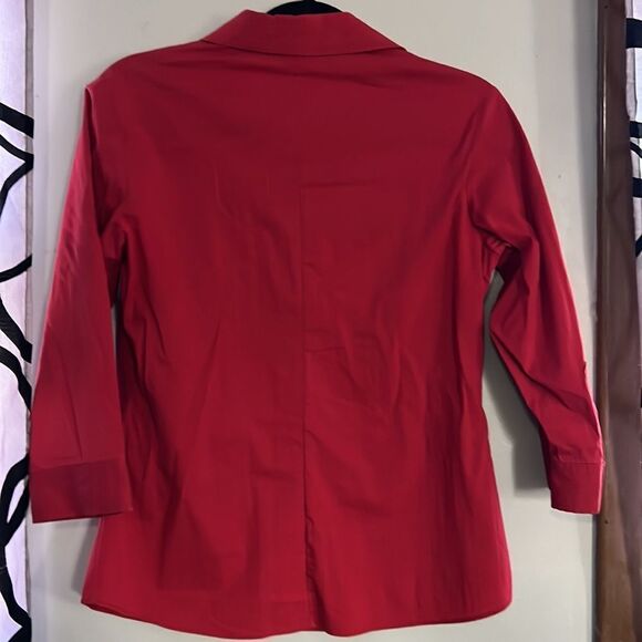 Zara Basic Women's Red 3/4 Sleeves Button Up Ruffle Front Shirt Size Small - Picture 3 of 7